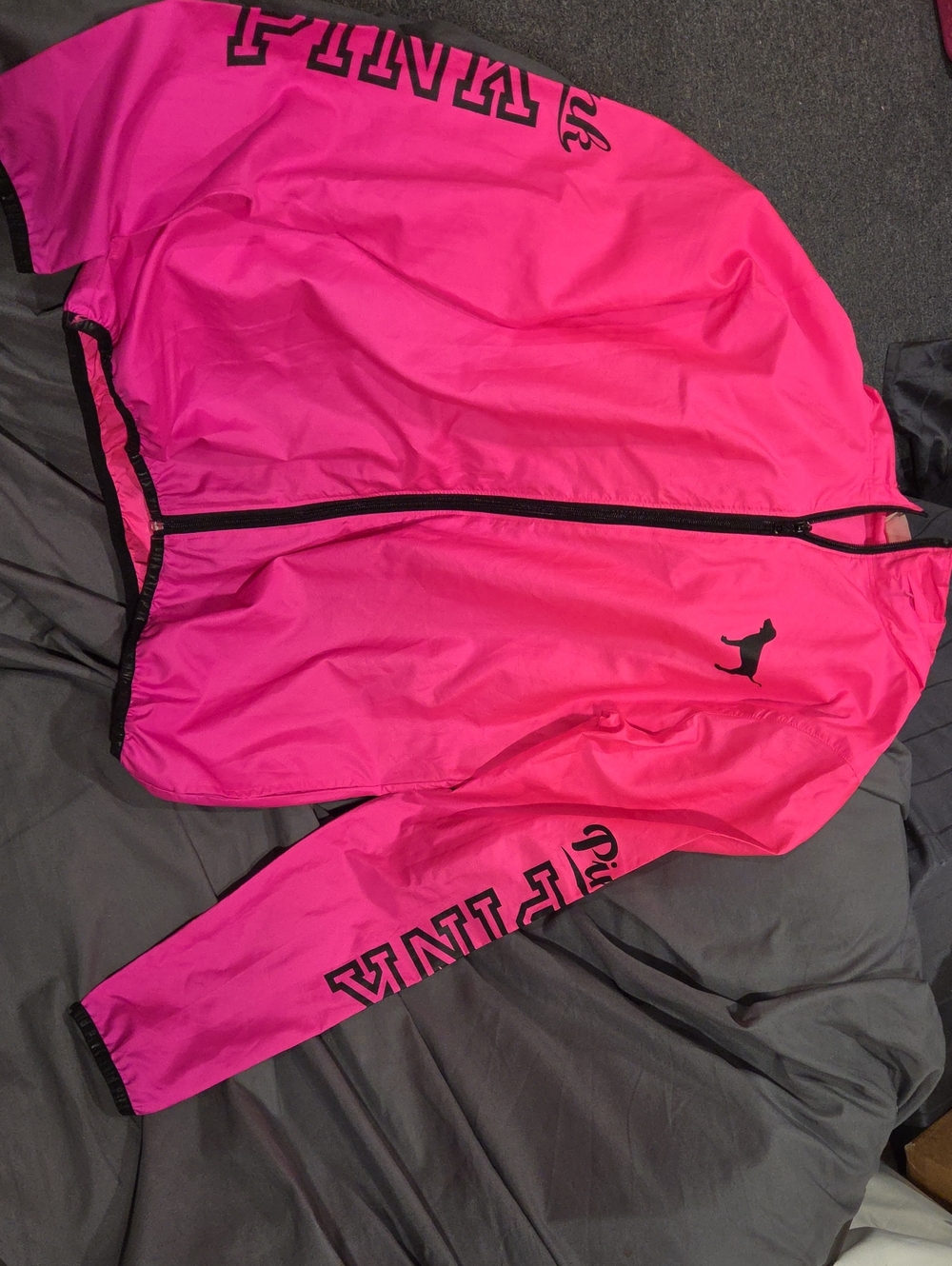 PINK Victoria's Secret Hot Pink Full‑Zip Varsity Jacket